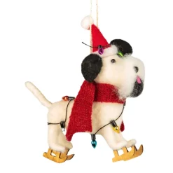 Felt Dog with Goatee on Skis Ornament< Hot