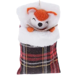 Felt Fox In Black Sleeping Bag Ornament< Clearance