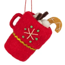 Felt Hot Chocolate Mug Ornament with Snowflake Design< New