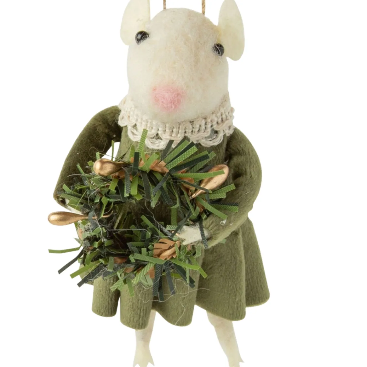 Felt Mouse Holding Greenery Ornament< Best