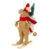 Felt Mouse Ornament on Wooden Skis with Red Scarf< Best