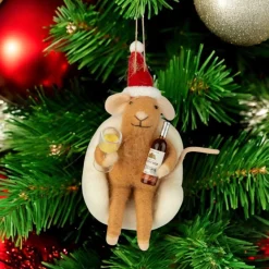 Felt Mouse Ornament with Wine Bottle & Glass< Outlet