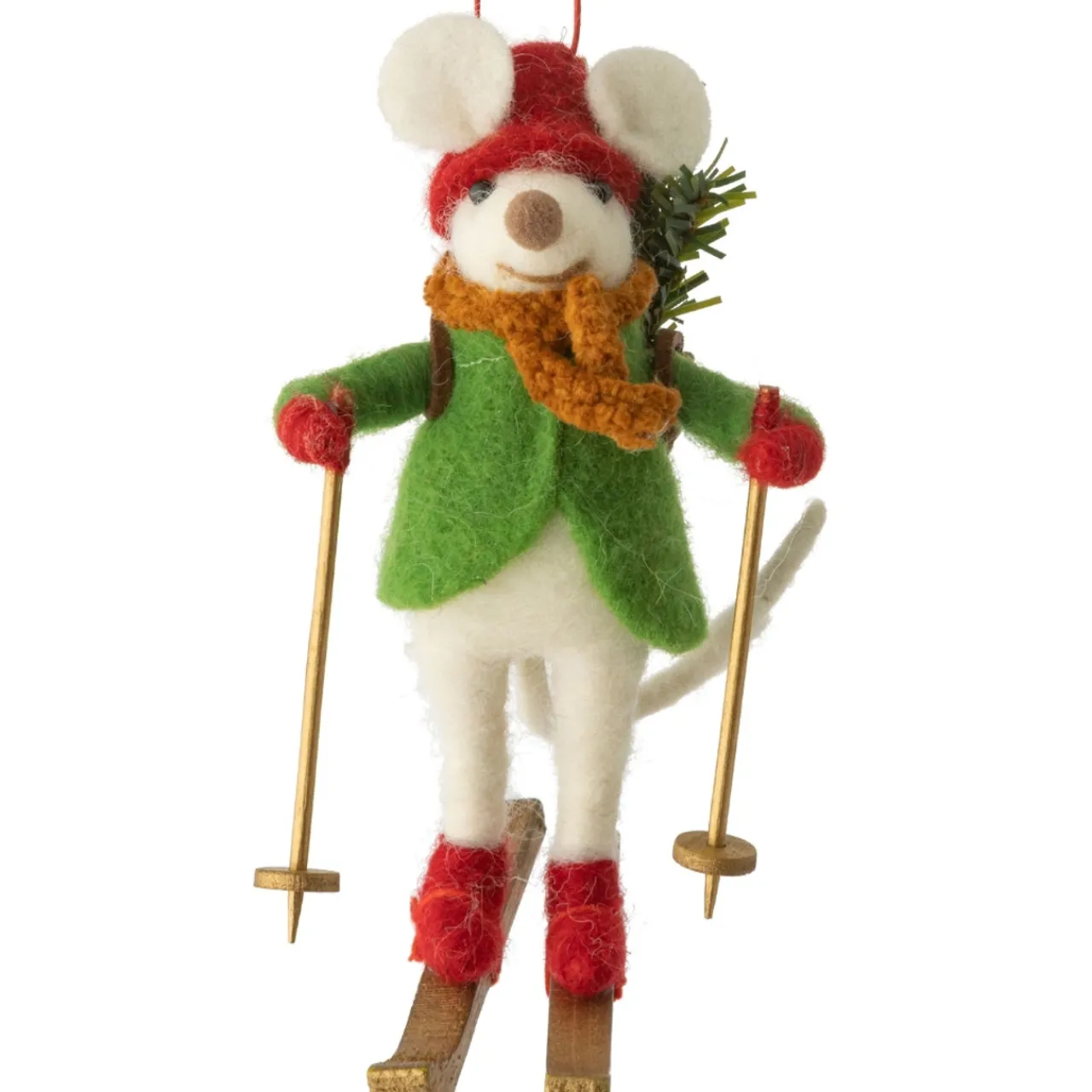 Felt Skiing Mouse w/Green Jacket Ornament< New