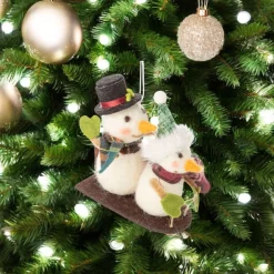 Felt Snowman Couple on Toboggan Ornament< Fashion