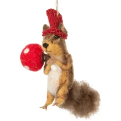 Felt Squirrel with Mushroom Ornament< New