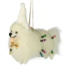 Felt White Dog Wrapped in Festive Lights Ornament< New
