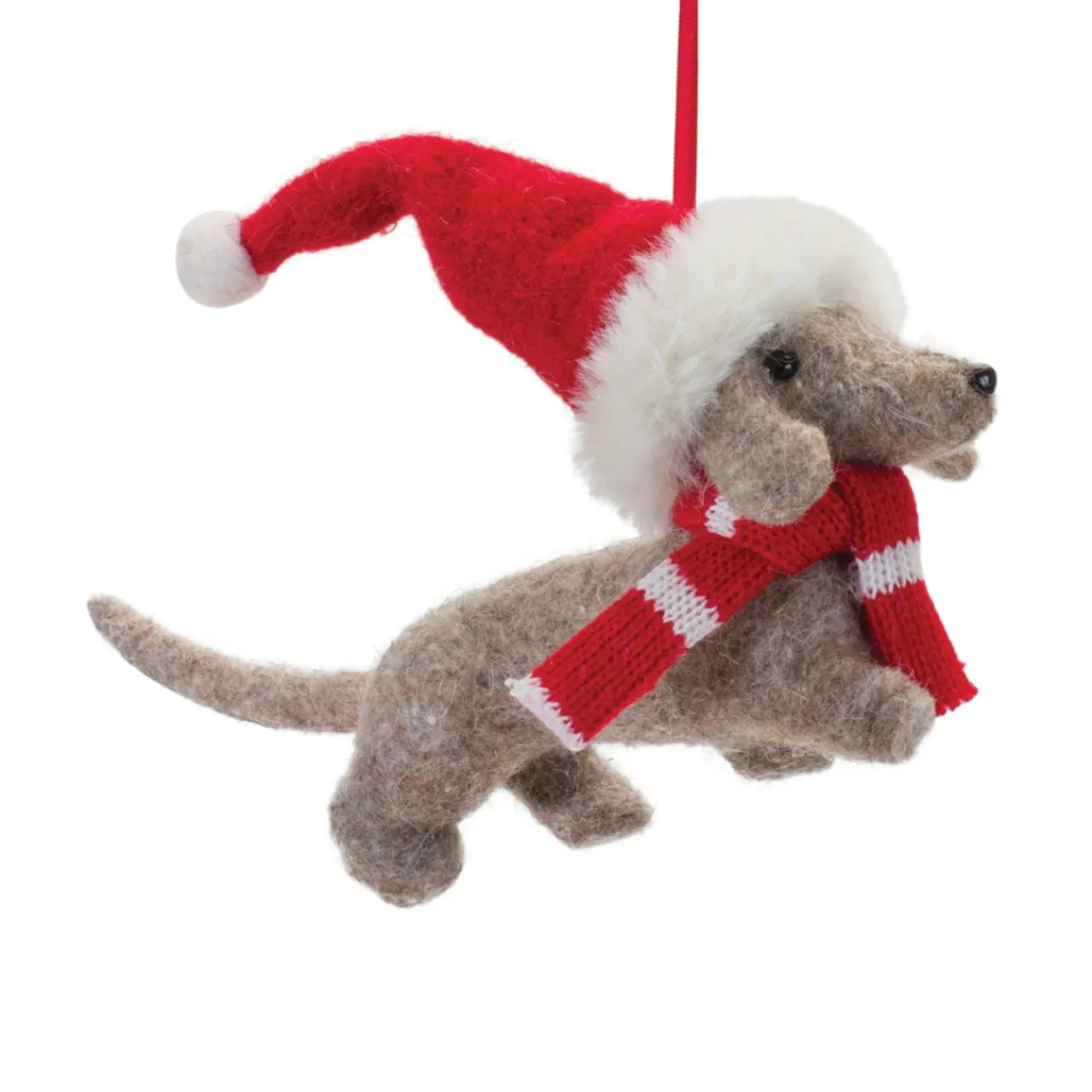 Felted Dog Wearing Santa Hat Ornament< Discount