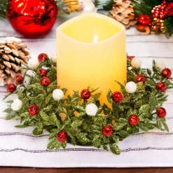 Festive Candle Ring with Red & White Berries - 8 Inch< Fashion