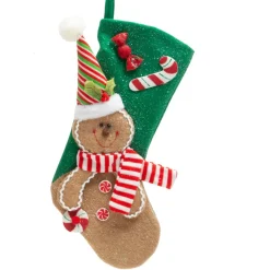 Festive Gingerbread Man Christmas Stocking with Red Scarf, 20-Inch< Discount