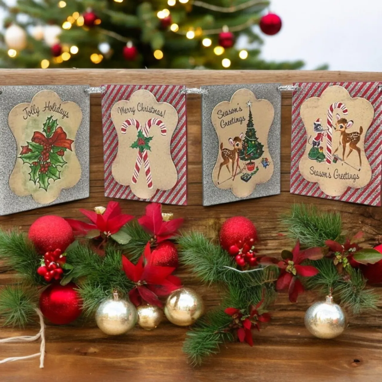 4 Foot Postcard with Tinsel Garland< New