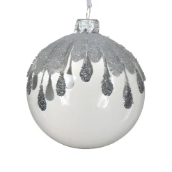 Glass Ball with Silver Glittered Tear Drops Ornament< Outlet