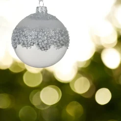 Glass Ball with Silver Glittered Cluster Ornament< New