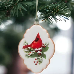 Glass Cardinal Oval Ornament - Festive Decor< Clearance