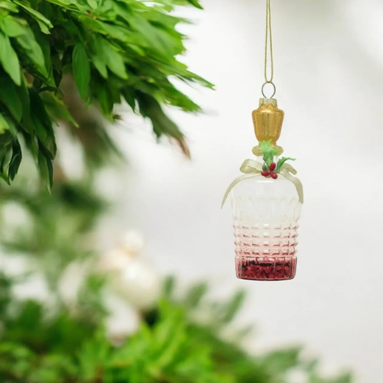 Glass Decanter with Red Glitter Ornament< Outlet