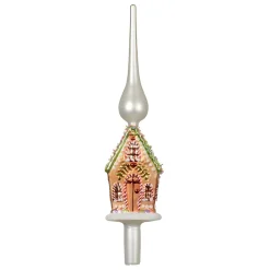 Glass Gingerbread House With Green Roof Finial Tree Topper< Hot