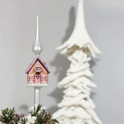 Glass Gingerbread House With Purple Roof Finial Tree Topper< Outlet