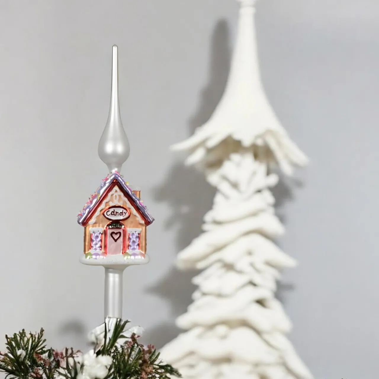Glass Gingerbread House With Purple Roof Finial Tree Topper< Outlet