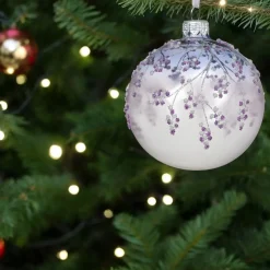 Glass Light Purple Glittered Floral Ornament< Online