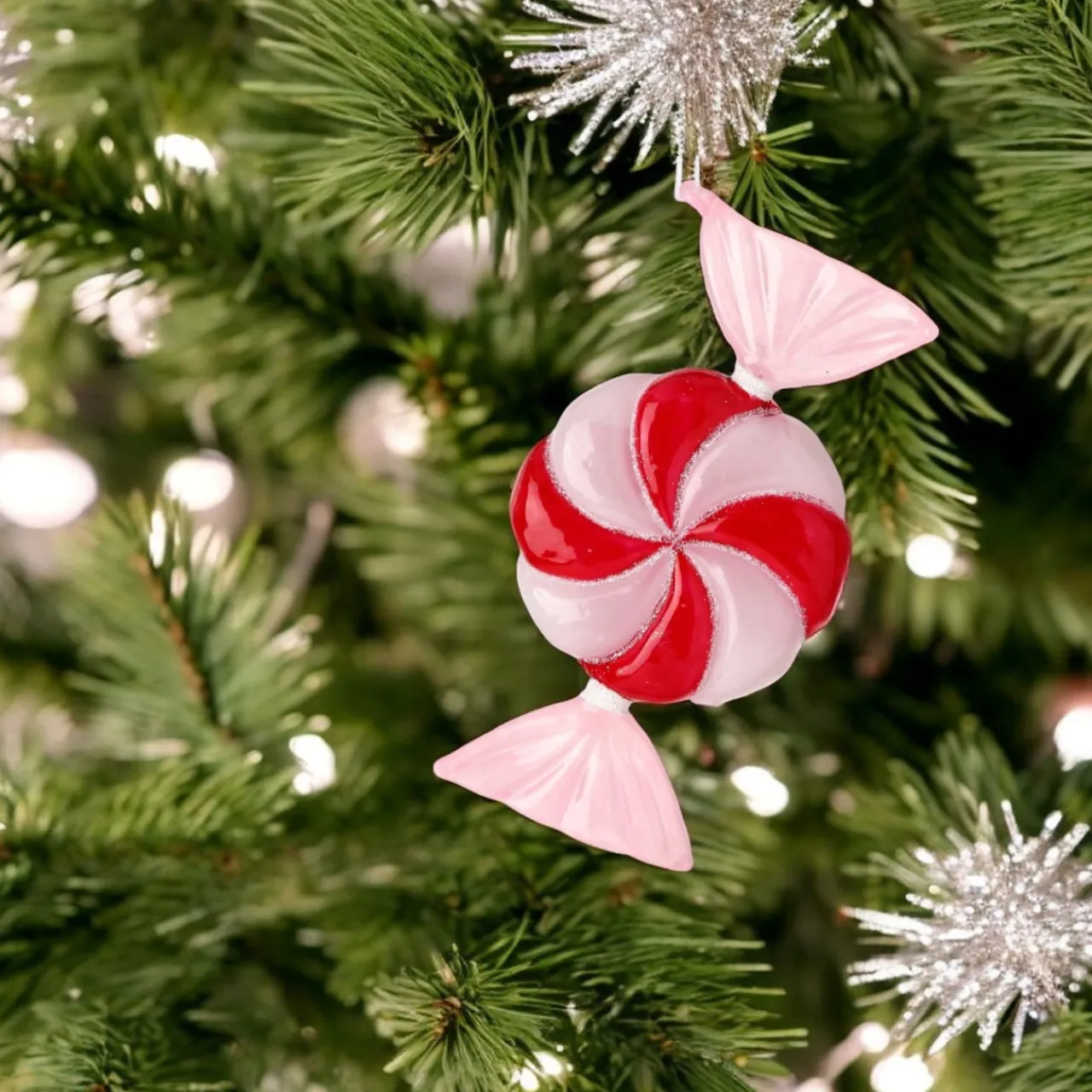Glass Peppermint Candy Ornament< Fashion
