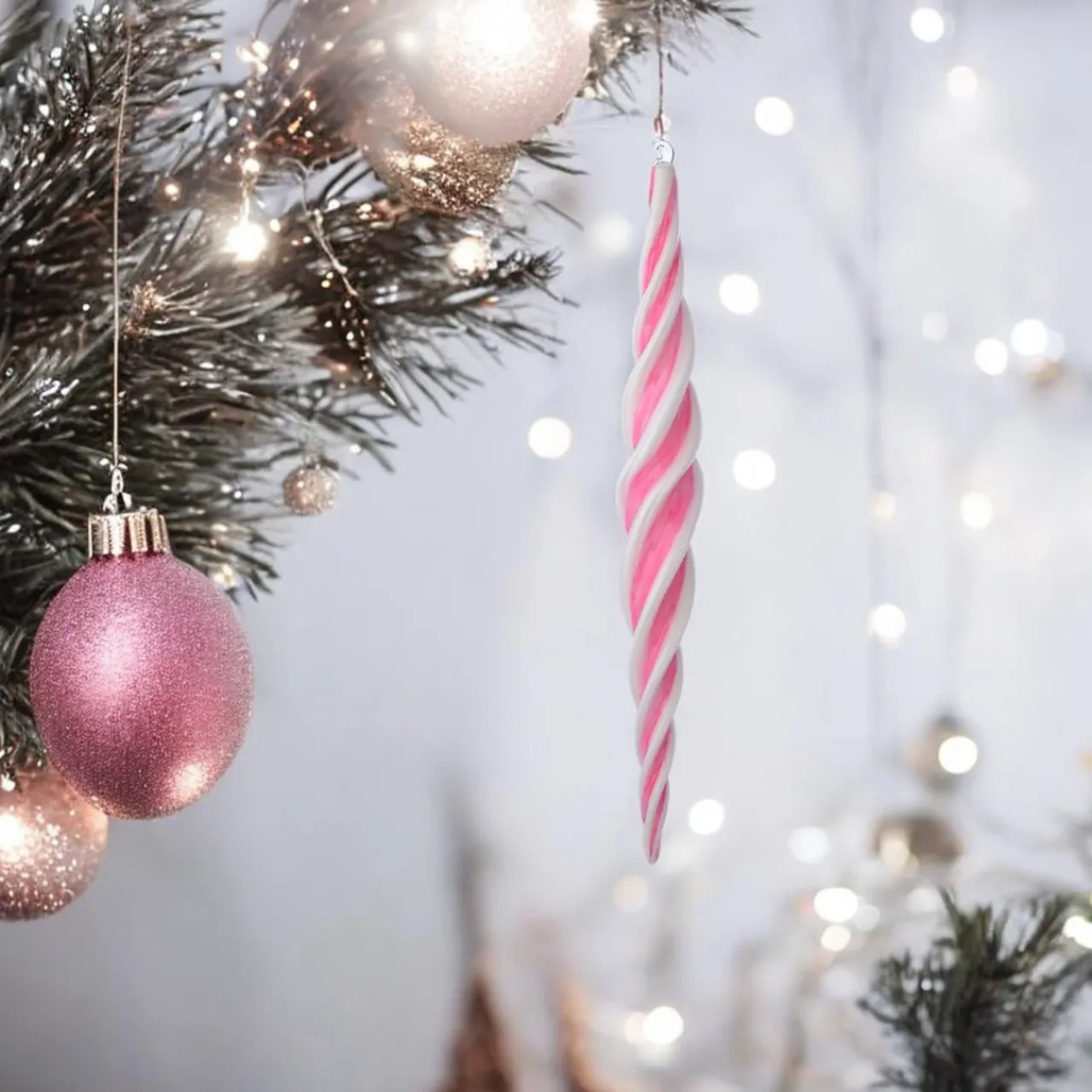 Glass Pink Peppermint Finial Ornament< Outlet