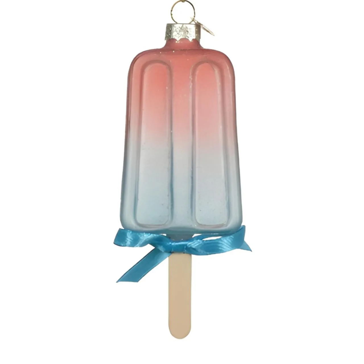 Glass Popsicle with Blue Ribbon Ornament< Sale