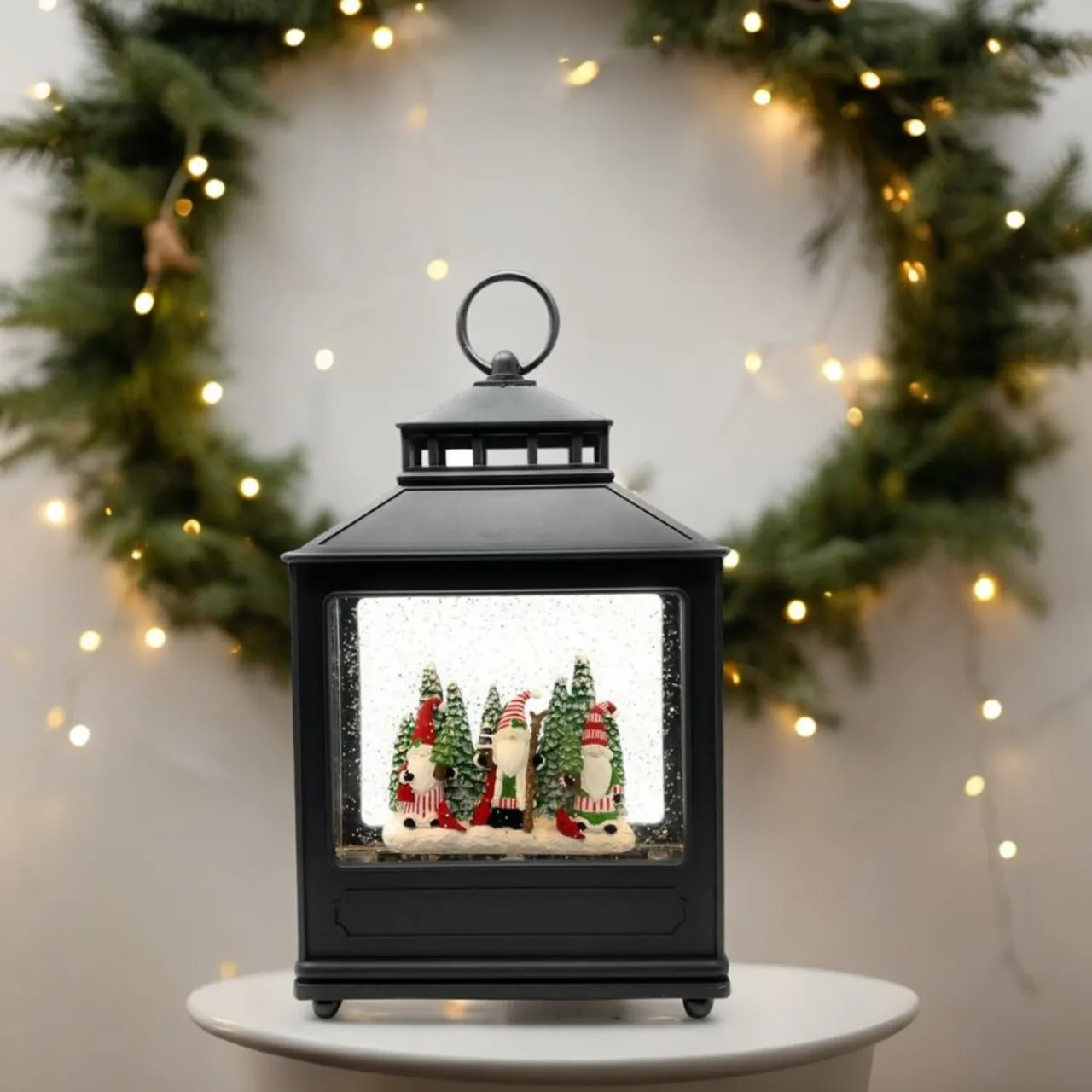 Gnomes in Forest Lit Water Lantern< New