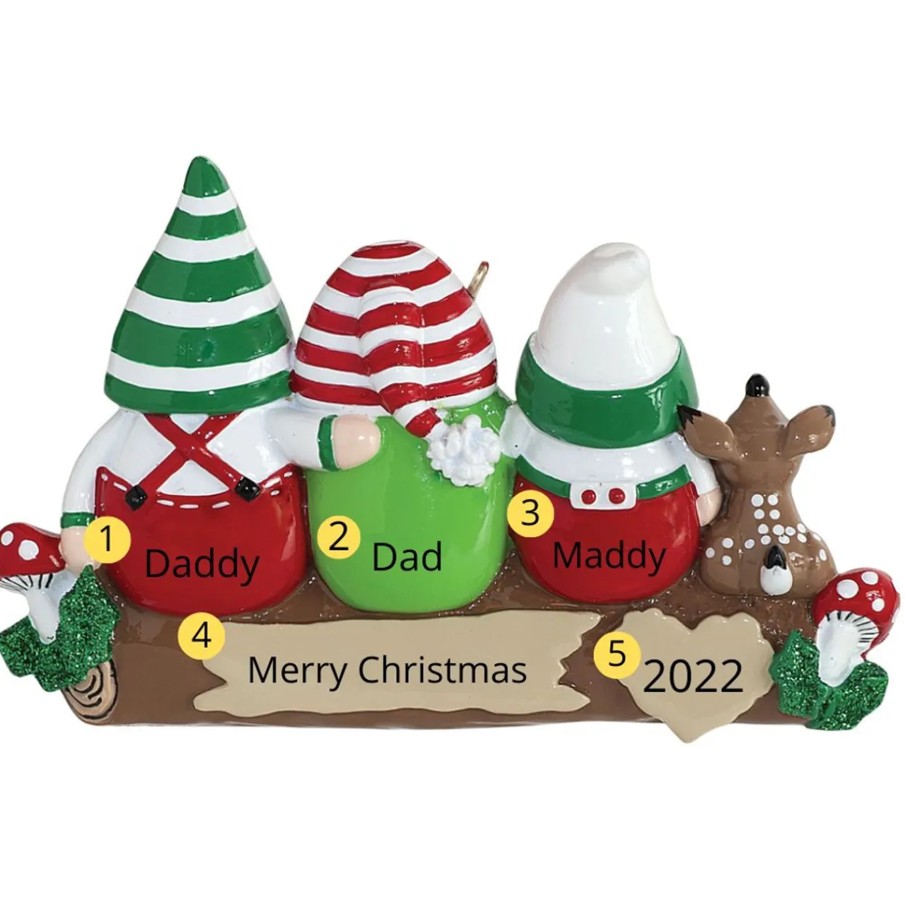 Gnomes on a Log Family of 3 Ornament For Personalization< Clearance