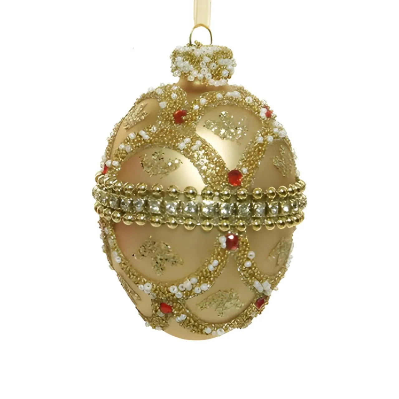 Gold Beaded Glass Egg Ornament< Fashion