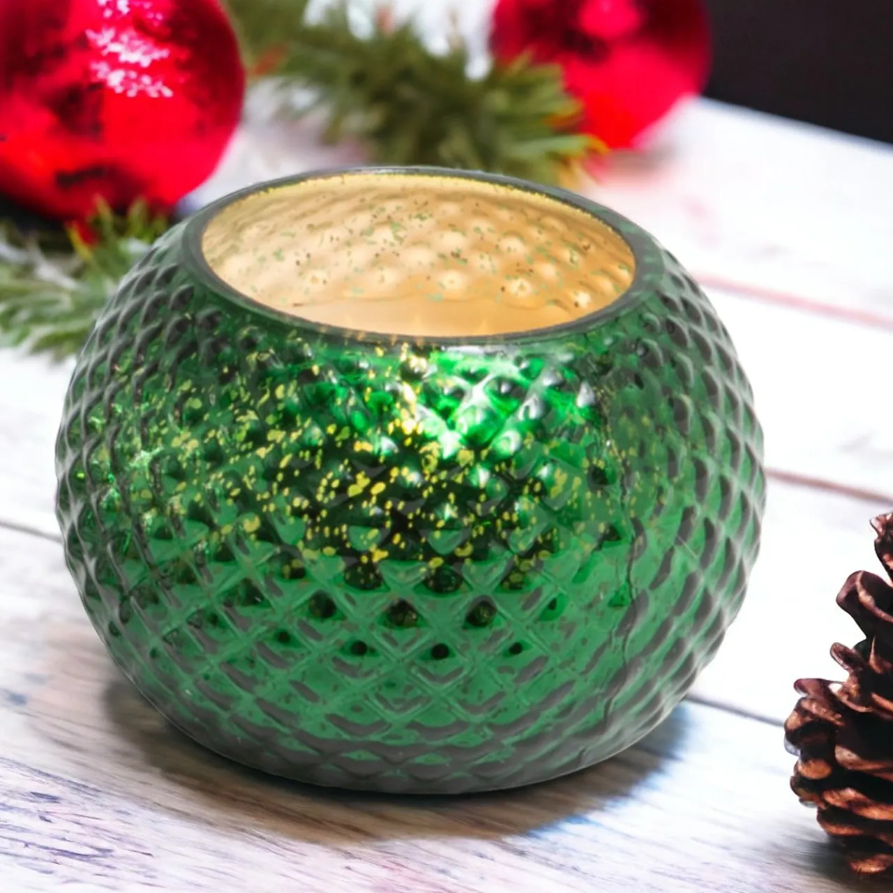 Green Mercury Glass Votive Candle - Enchanted Glow< Online