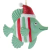 Green Striped Fish with Hat Ornament<Kurt Adler Fashion