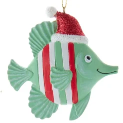 Green Striped Fish with Hat Ornament<Kurt Adler Fashion