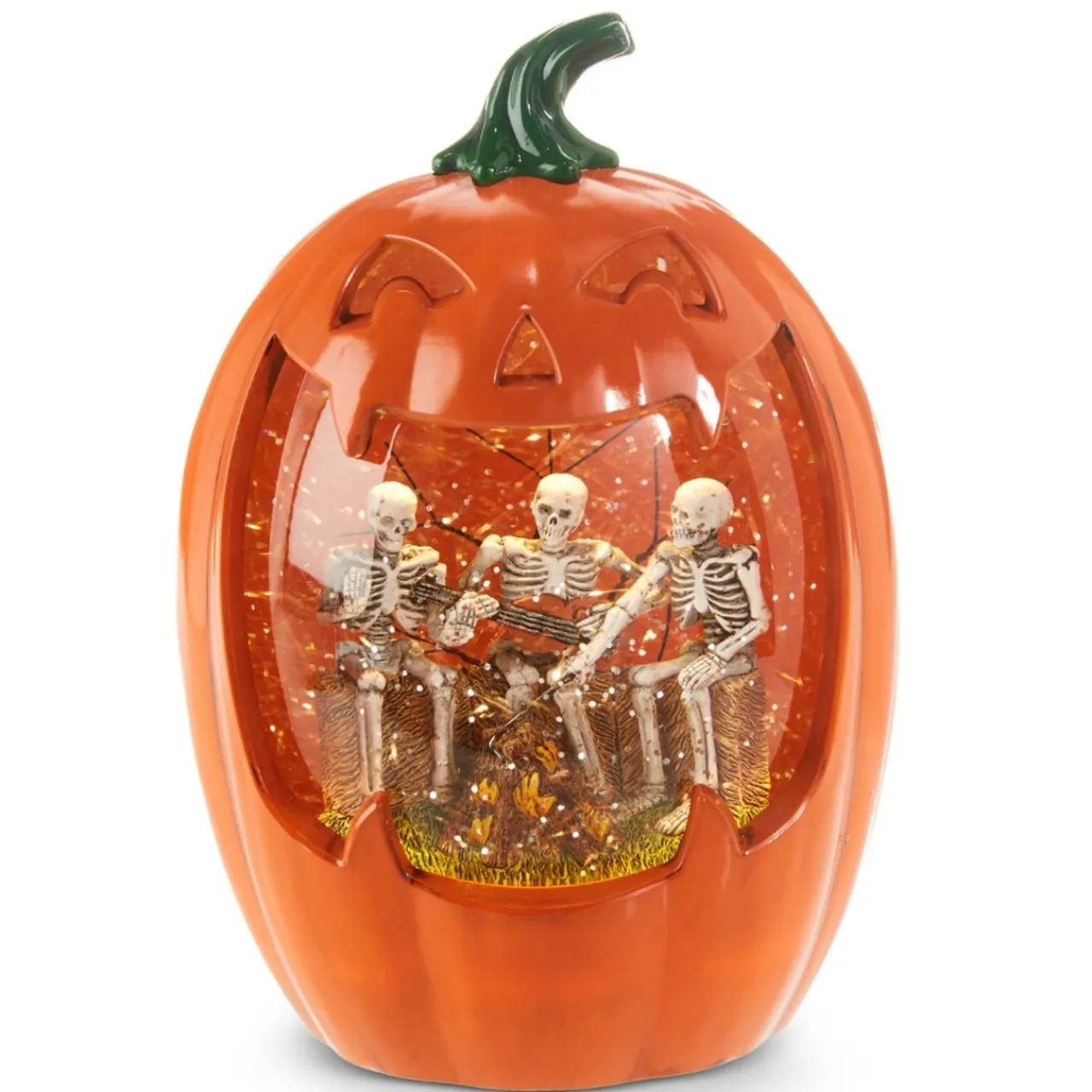 Halloween Carved Pumpkin Lit Water Lantern Shimmer with Skeleton Band< Outlet