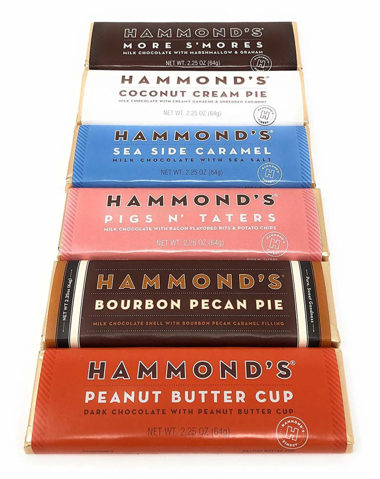 Hammond's Chocolate Candy 6 Bar Assortment, Sea Salt, Peanut Butter, Bourbon Pec< Best