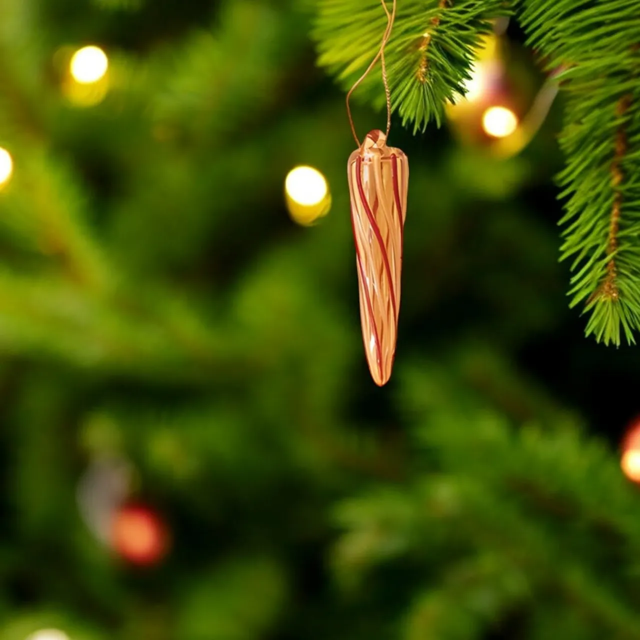 Handmade Glass Amber and Red Icicle Ornament< Discount