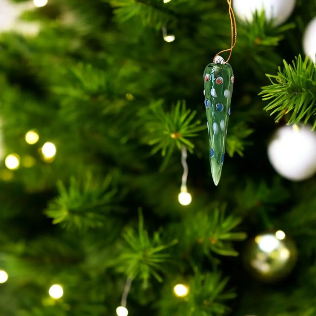 Handmade Glass Green Icicle Ornament< Sale