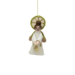 Handmade Wool Felt And Tinsel Brunette Angel Ornament< Clearance
