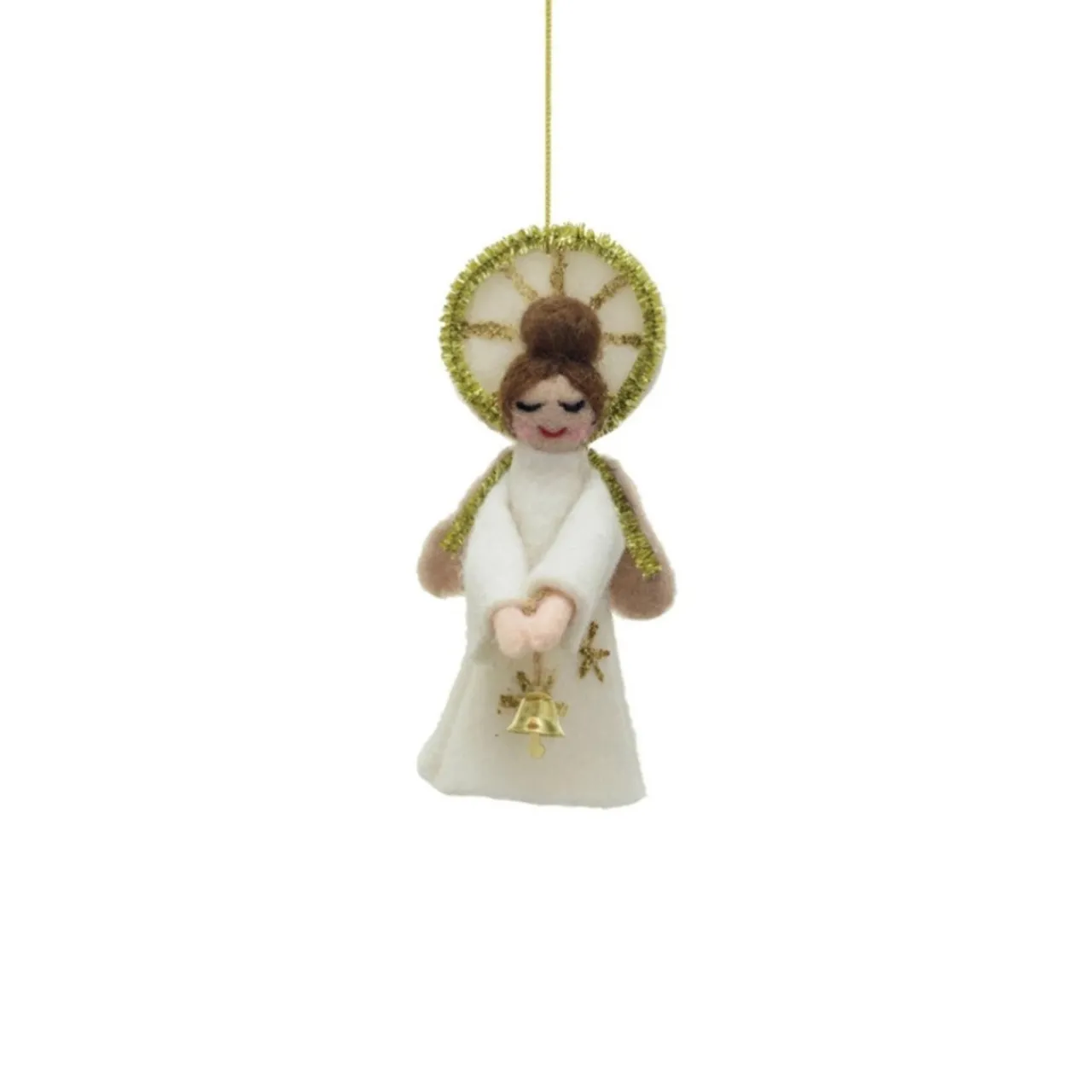 Handmade Wool Felt And Tinsel Brunette Angel Ornament< Clearance
