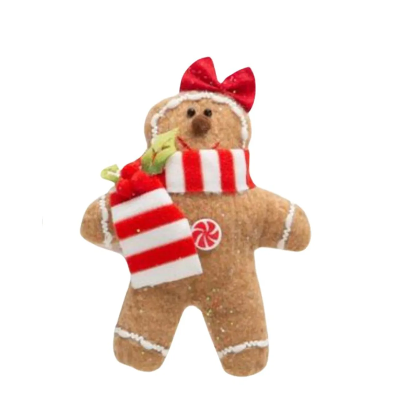 Holiday Gingerbread Girl Ornament with Festive Bow< Clearance