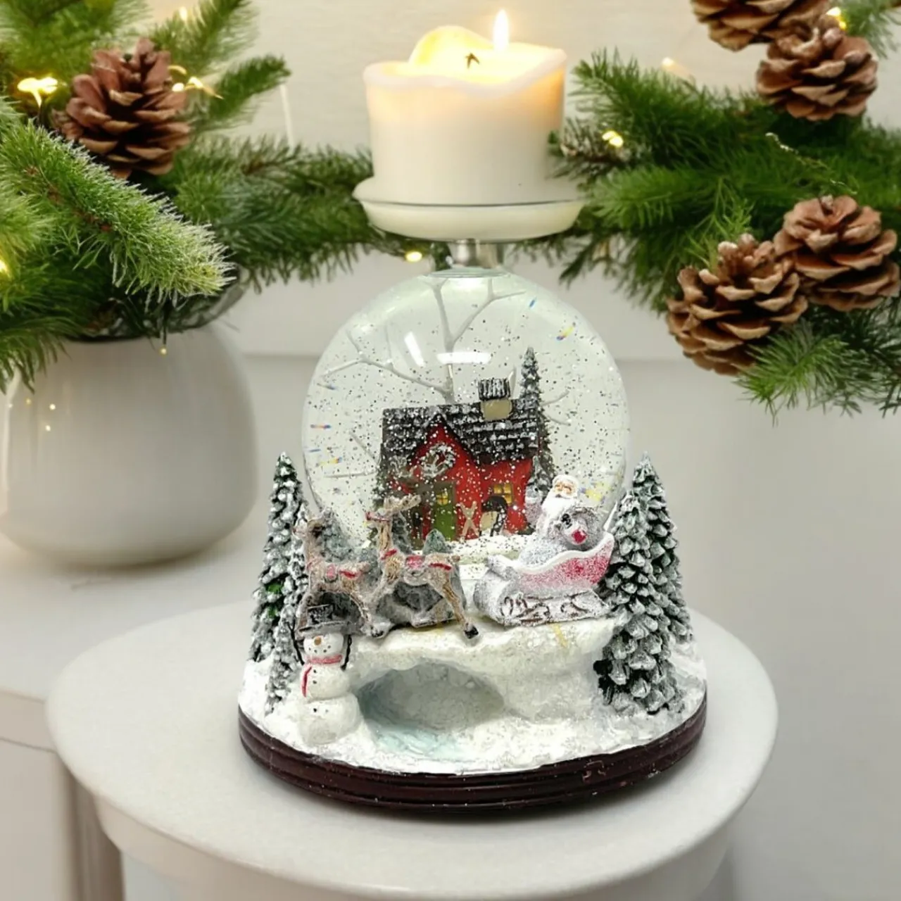 House Santa Sleigh Lit Swirling Glitter Music Globe< Online