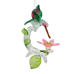 Hummingbird with Pink Flower Ornament< Clearance
