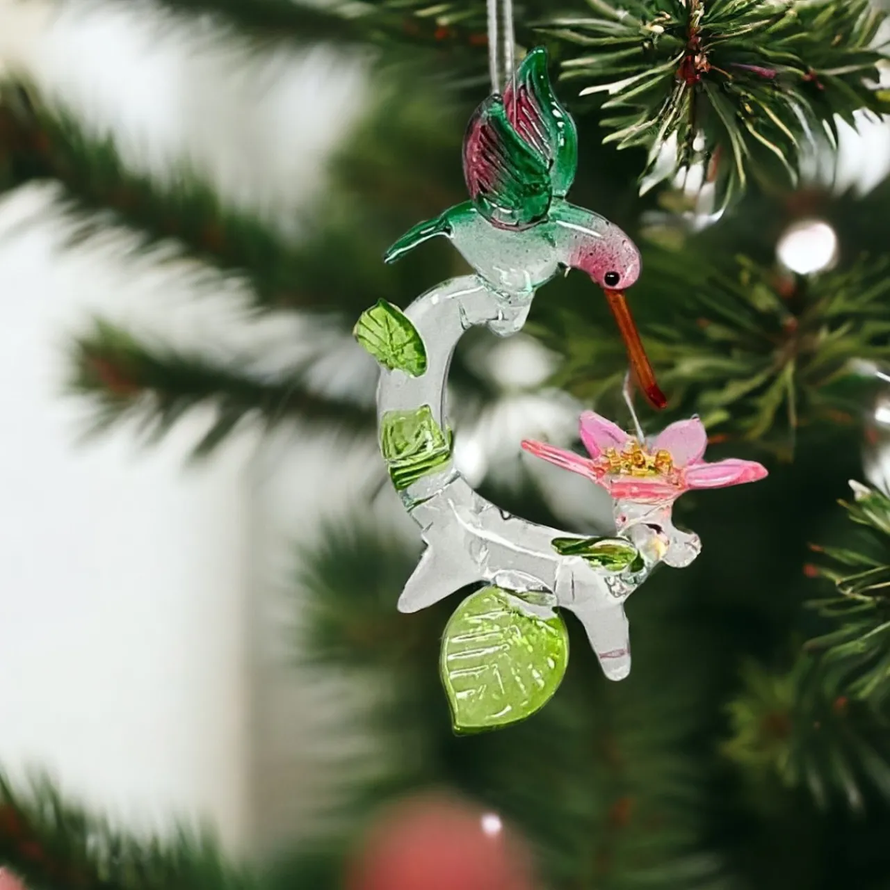 Hummingbird with Pink Flower Ornament< Clearance