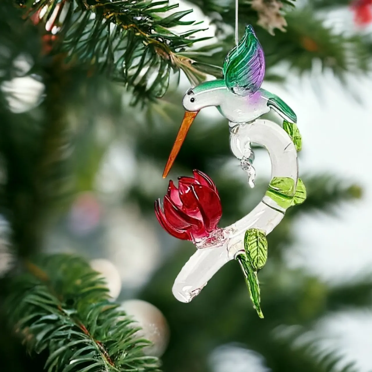 Hummingbird with Red Flower Ornament< Discount