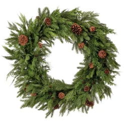 36in Natural Touch Mix Evergreen Wreath with Pinecones< Hot