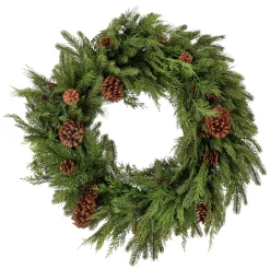 30in Natural Touch Mix Evergreen Wreath with Pinecones< Discount