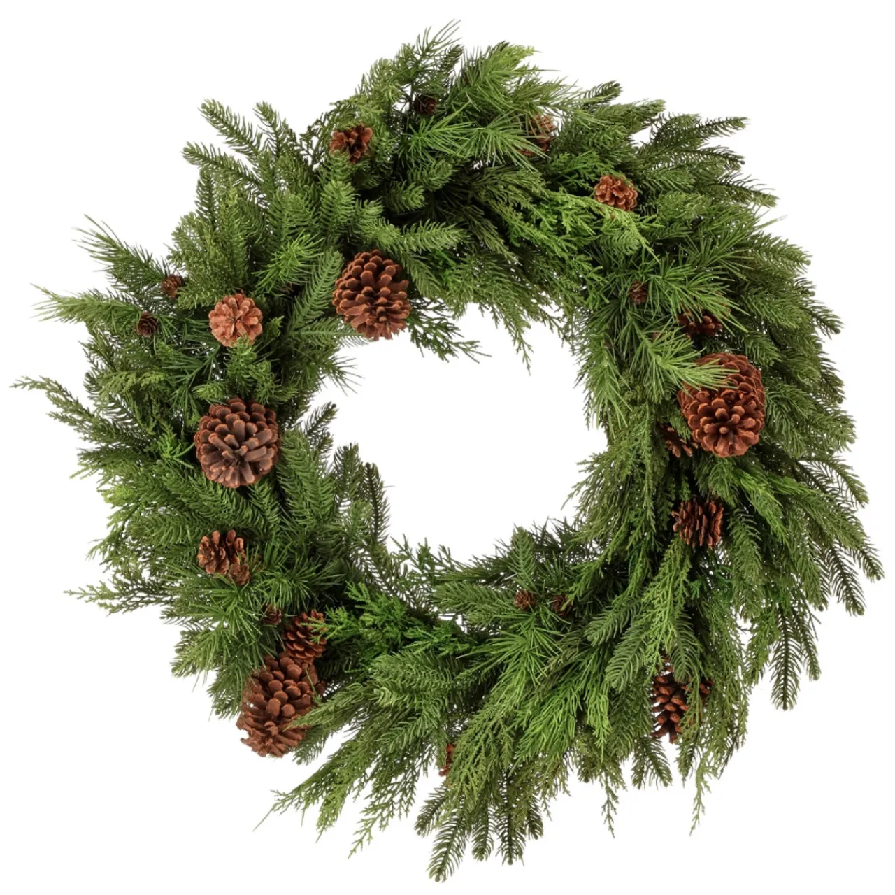 30in Natural Touch Mix Evergreen Wreath with Pinecones< Discount