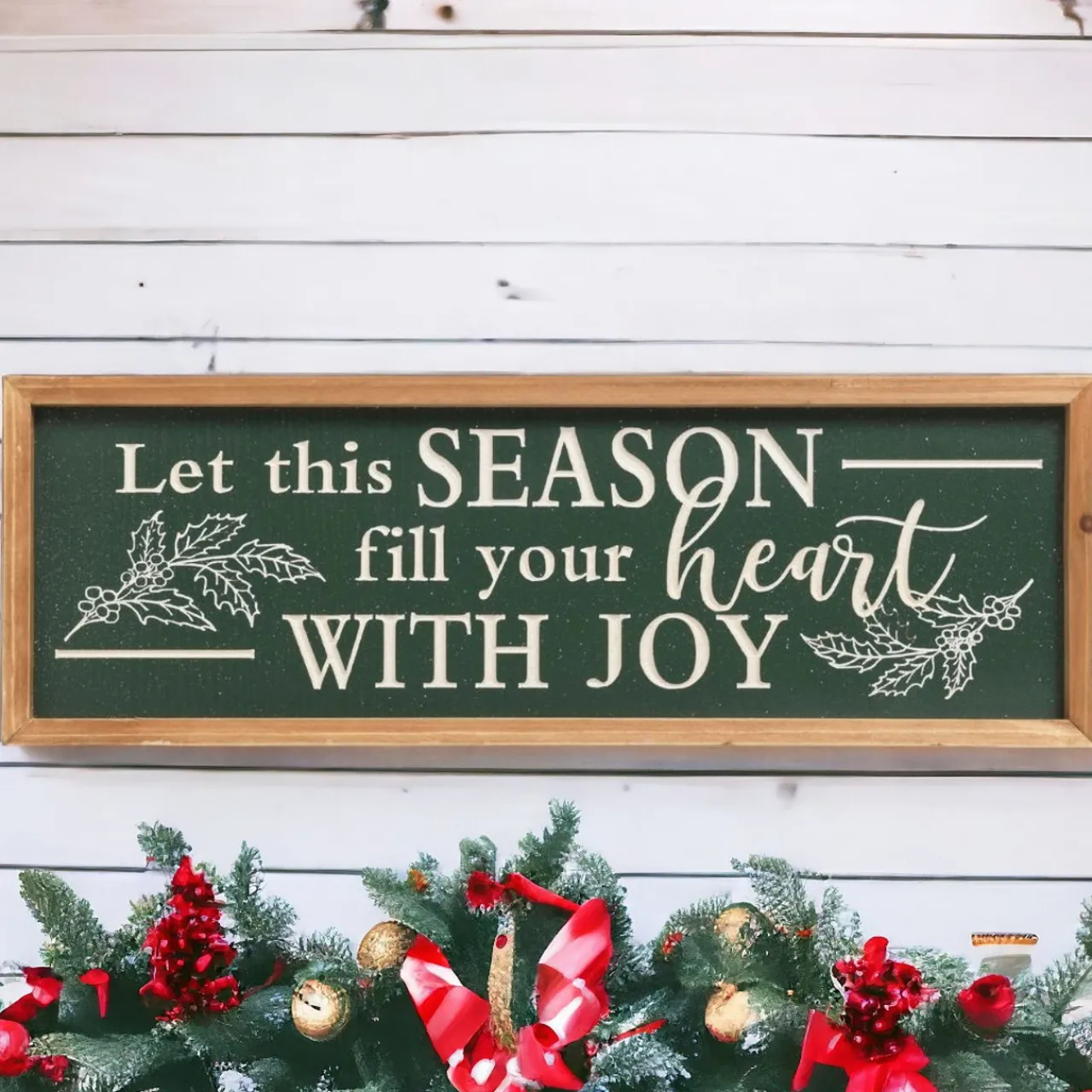 23 inch Engraved Green Wooden Wall Sign with Glitter< New