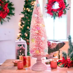 15.5 Inch Pink Lit Holiday Tree Decor B/O< Outlet