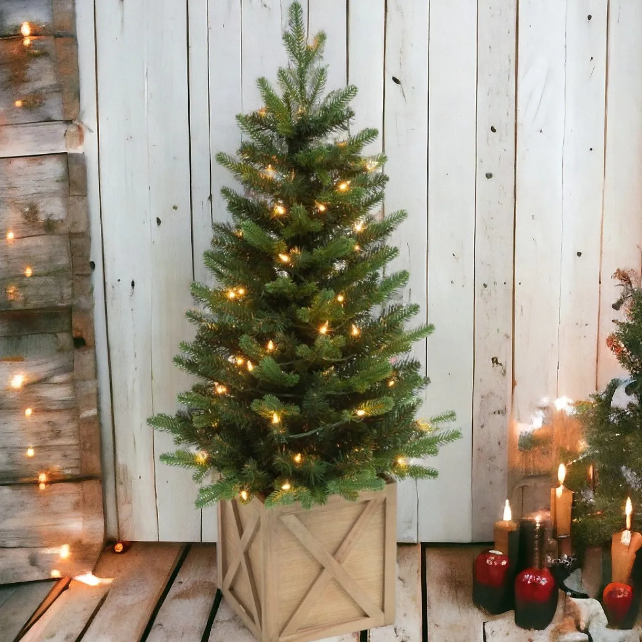 40 inch Pre-Lit Holiday Tree with Wooden Box Base< Fashion