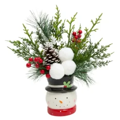 13 Inch Snowman Pine & Berry Pot Arrangement< Best