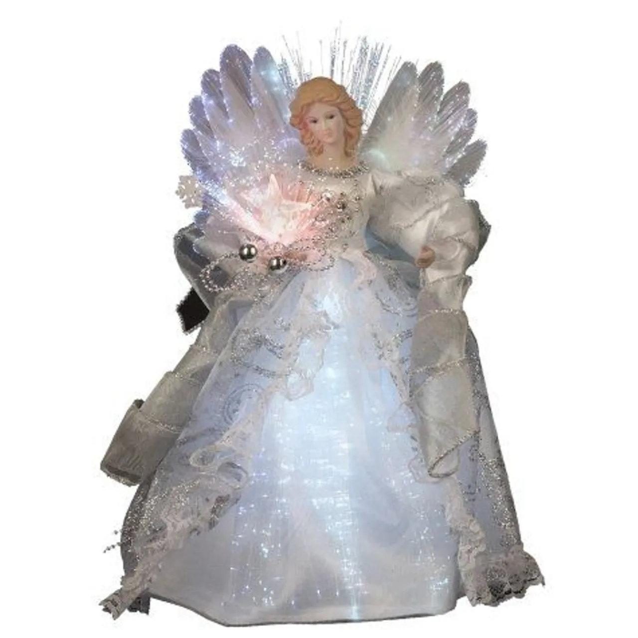 12 inch White Silk Fiber Optic LED Angel Christmas Tree topper - The Christmas Loft<Kurt Adler Fashion